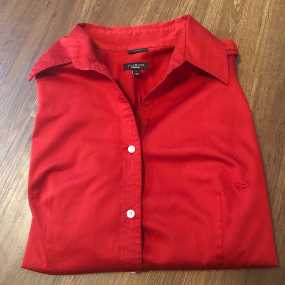 🎸Talbots Red Button Down Long Sleeve large - Picture 5 of 5